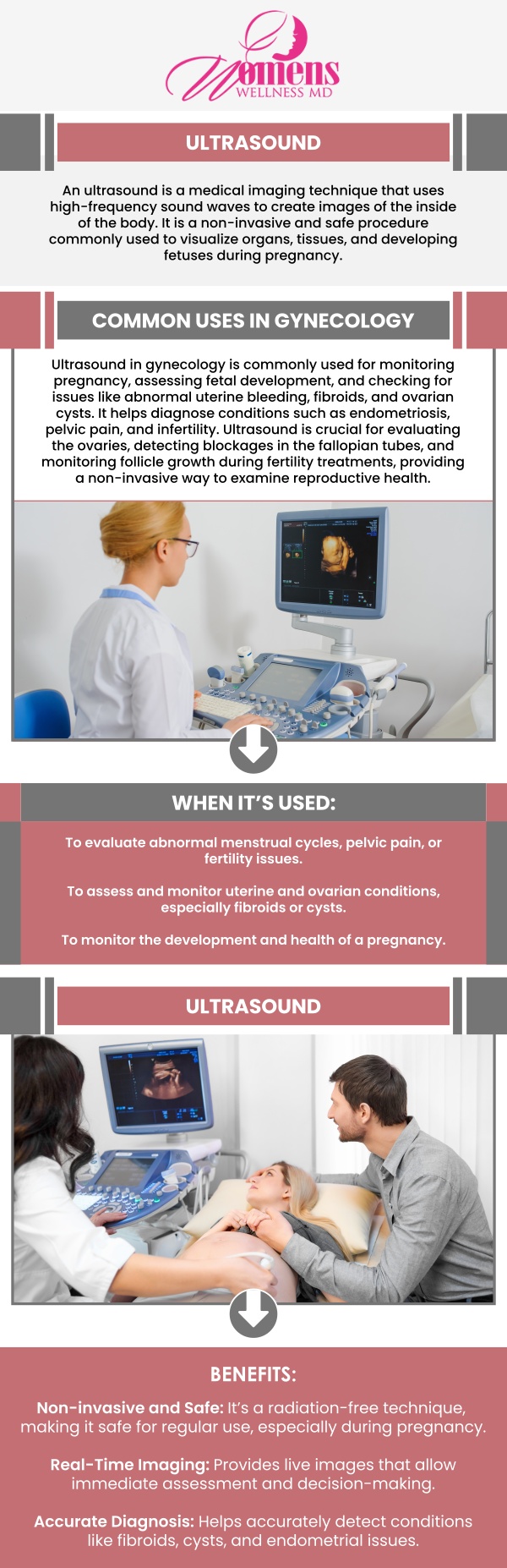 An ultrasound is a non-invasive procedure using high-frequency sound waves to create detailed images of internal organs. It’s commonly used to monitor fetal development and diagnose conditions in organs like the uterus and liver. At Women’s Wellness MD, Dr. Chetanna Okasi, MD, and her team offer advanced ultrasound services in Columbia, MD, and Greenbelt, MD, ensuring compassionate care. For more information, contact us or request an appointment online. We have convenient locations to serve you in Columbia, MD & Greenbelt, MD. An ultrasound is a non-invasive procedure using high-frequency sound waves to create detailed images of internal organs. It’s commonly used to monitor fetal development and diagnose conditions in organs like the uterus and liver. At Women’s Wellness MD, Dr. Chetanna Okasi, MD, and her team offer advanced ultrasound services in Columbia, MD, and Greenbelt, MD, ensuring compassionate care. For more information, contact us or request an appointment online. We have convenient locations to serve you in Columbia, MD & Greenbelt, MD.